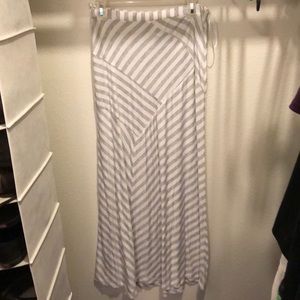 White and gray striped maxi skirt
